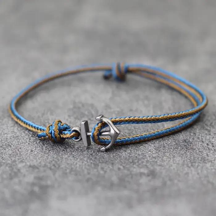 Bracelet Ancre Homme Style Ethnique Corde Fine Acier Inoxydable Ajustable Occasions Spéciales