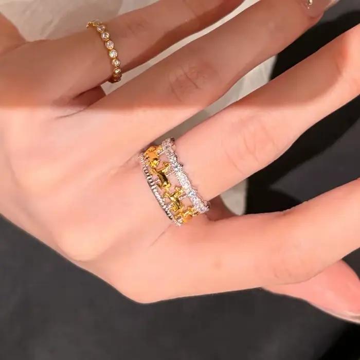 Bague creuse en zircon géométrique ENSHIR pour femmes design vintage français bijou élégant tracker d'humeur alliance de mariage occasions spéciales