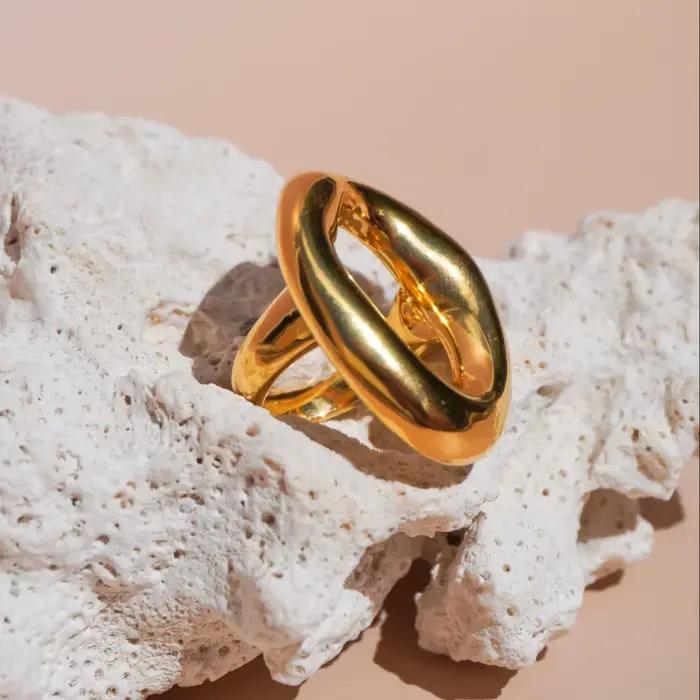 Bague ovale surdimensionnée en acier inoxydable 316L pour femmes