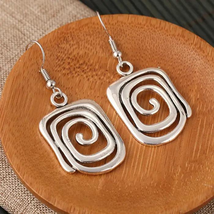 Boucles d'oreilles pendantes en métal Gypsy Curl plaqué argent vintage pour femmes, bijoux de collection, cadeaux pour occasions spéciales