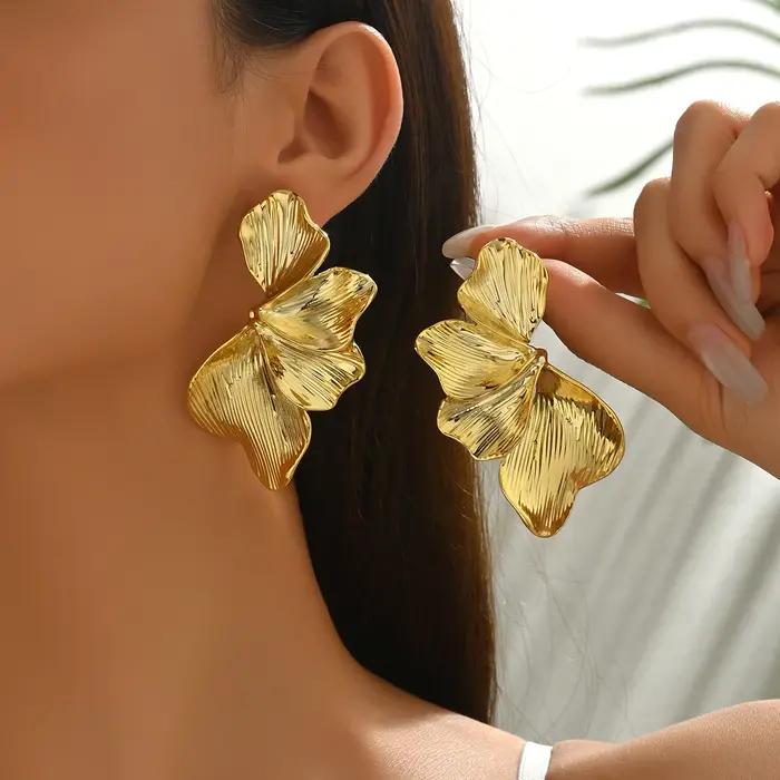 Boucles d'oreilles demi-fleur en feuilles de Ginkgo pour femmes