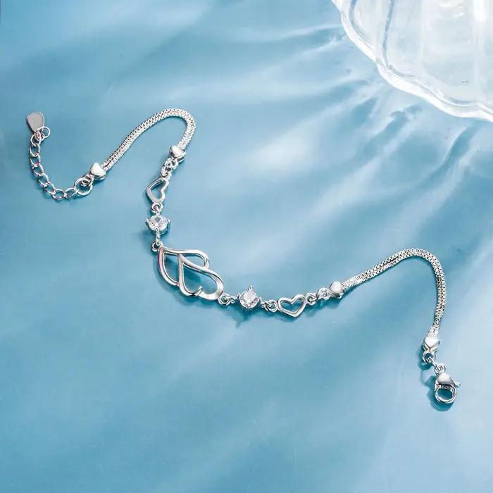 Bracelet cœur à cœur en argent Sterling 925 pour femmes, chaîne en cristal de Zircon, bijoux de char