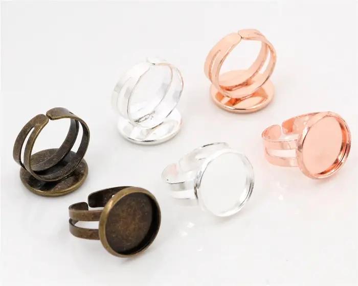 Bague enfant 12mm 10 pièces argent plaqué or Rose couleur enfants réglable anneau paramètres blanc/socle