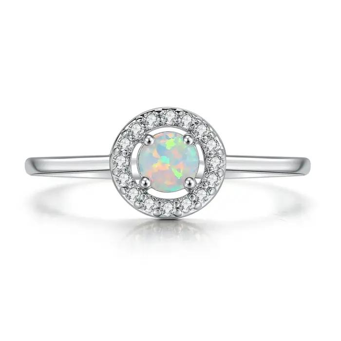 Bague en pierre opale bleue claire double pour femmes, élégante alliance de mariage à la mode pour occasions spéciales et quotidiennes