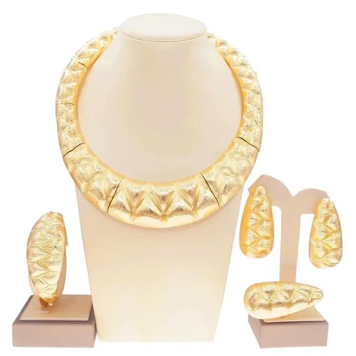 Collier pour femmes, ensemble de bijoux de luxe plaqué or brésilien, collier exquis, boucles d'oreilles, bague, Bracelet, cadeau