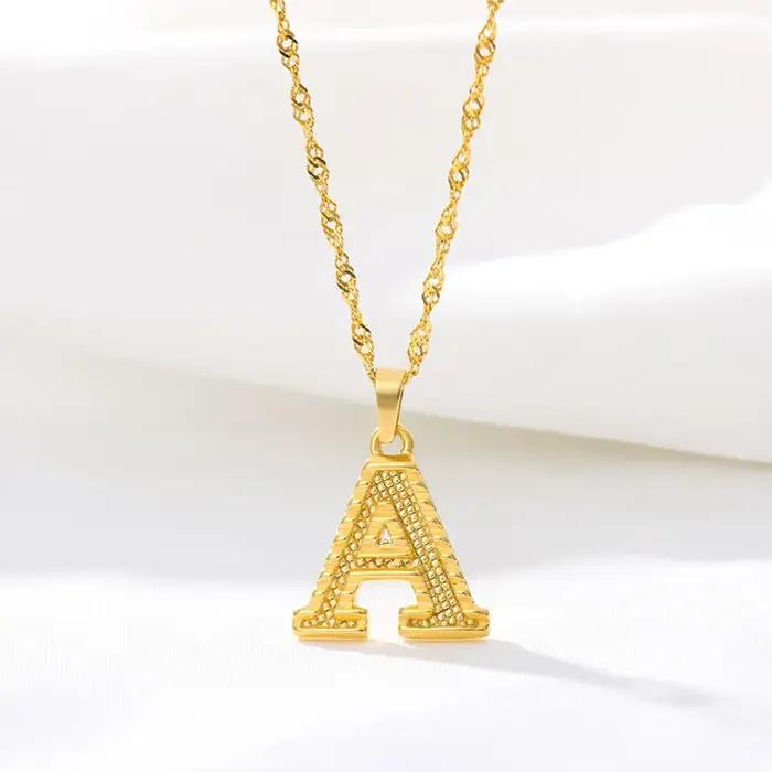 Mode plaqué or 26 lettre initiale pendentif vague d'eau chaîne collier pour femmes hommes