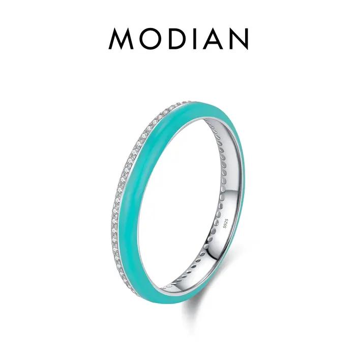 MODIAN-Bague en argent regardé 925 avec émail bleu Klein pour femme, matiques de fête empilables, bi