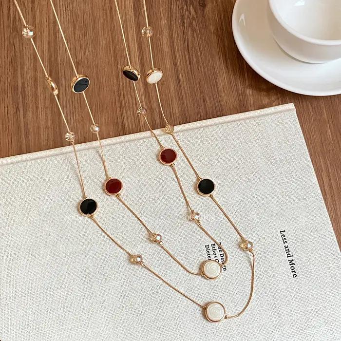 Collier pendentif en perles de verre avec cercle d'huile dégoulinant, Vintage, Double couche, tempér