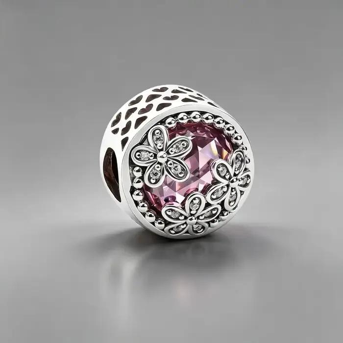Breloque Fleur Rose en Argent 925 pour Bracelet