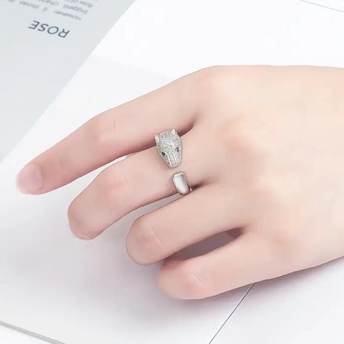 Bague tête de léopard en argent sterling 925 sertie de cristal original unique pour femmes occasions spéciales engagement mariage soirée