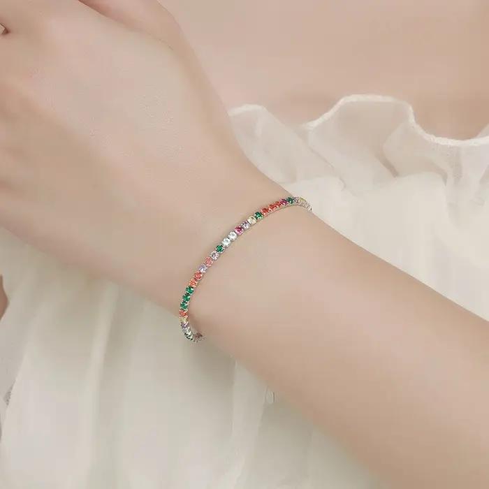 Bracelet arc-en-ciel chaîne de tennis en argent 925