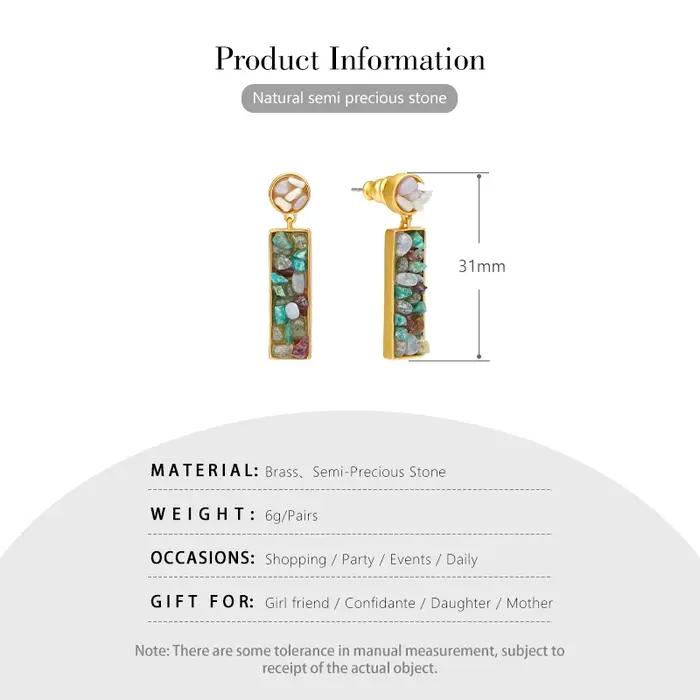 Boucles d'oreilles IVOG en laiton et pierre semi-précieuse style bohème chic pour femmes, bijoux de mode pour occasions spéciales et quotidien