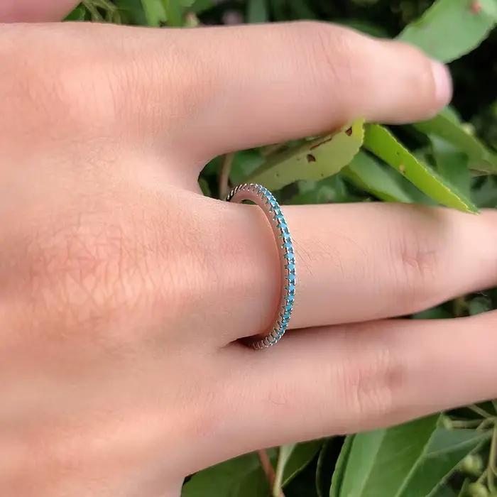 Kinel tibétain argent classique exquis cercle Turquoise charme empilable bague pour les femmes à la mode bijoux fins