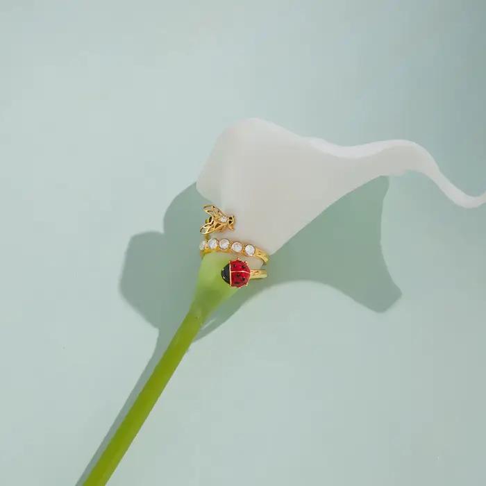 Ars – bague coccinelle abeille en acier inoxydable, plaqué or 18 carats, bagues en Zircon incrusté pour femmes, bague insectes en émail, bagues réglables