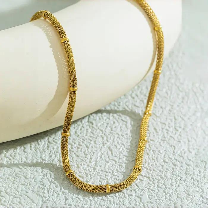 Ensemble collier et bracelet en chaîne en maille d'acier inoxydable plaqué or 18 carats pour femmes