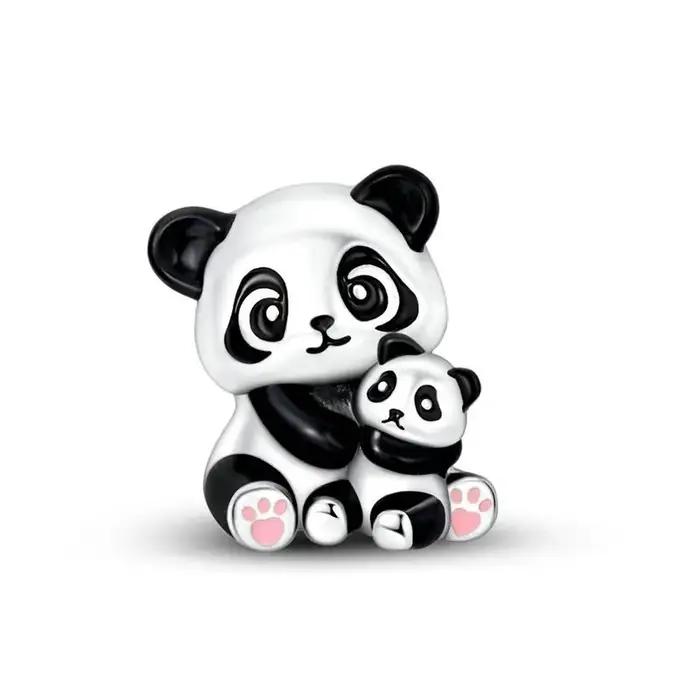 Breloques Panda Parent et Enfant en Argent Sterling 925, Perles pour Bracelet Original, Bijoux DIY pour Femme, Cadeau de Fiançailles