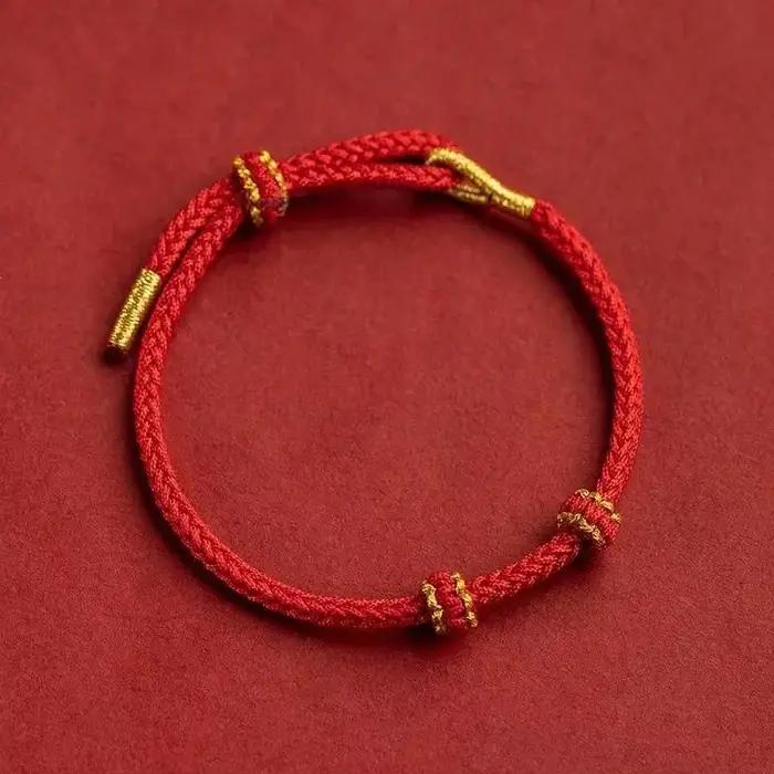 Bracelets en corde fine tricotés à la main, couleur unie, fil de coton rouge, bracelet porte-bonheur