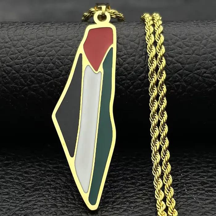 Collier avec pendentif drapeau de la carte de la Palestine arabe islamique pour femmes et hommes