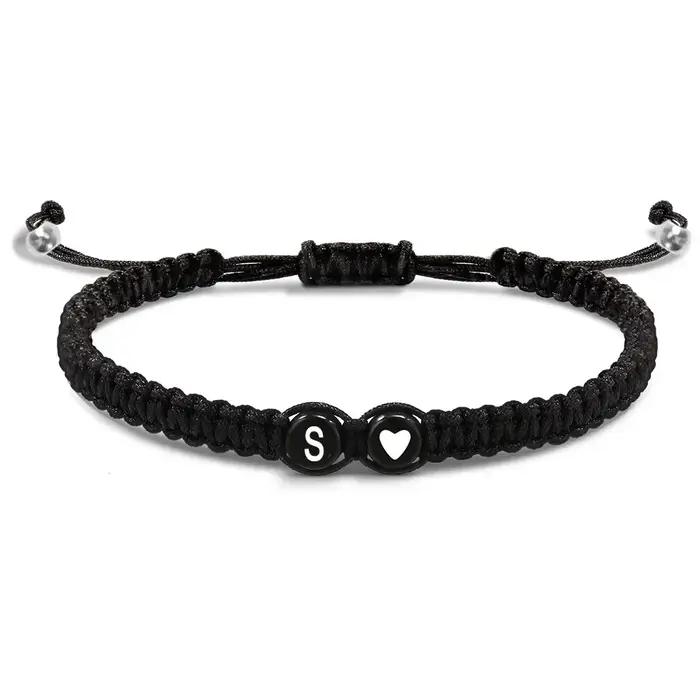 Bracelet de couple tissé à la main en coton avec motif cœur, disponible en brun rougeâtre, or rose, jaune clair, or, plaqué argent, plaqué or antique, pour homme et femme, cadeau romantique pour anniversaire de relation, Saint-Valentin