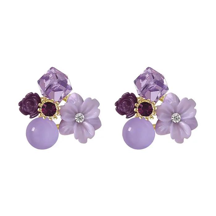 Boucles d'oreilles à fleurs en cristal violet pour femmes bijoux mode coréenne élégants pour mariage et occasions spéciales