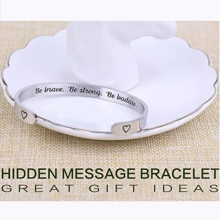 Bracelet à message caché en acier inoxydable 316L pour femmes avec gravure courageuse et forte pour les occasions spéciales