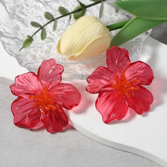 Boucles d'oreilles à fleurs transparentes en acrylique coloré pour femmes