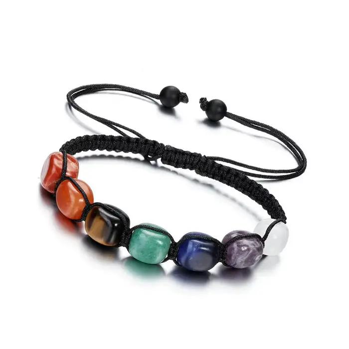 Bracelet Chakra en cristal de guérison Reiki, corde tressée en pierres précieuses naturelles, Bracelets réglables pour femmes et filles