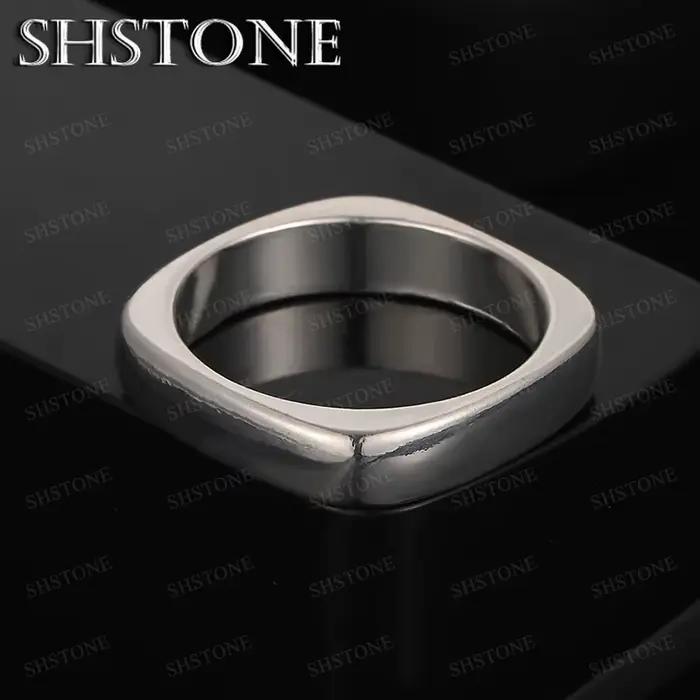 Bague carrée lisse en argent Sterling 925 pour hommes et femmes, bijoux tendance, cadeau de fête de