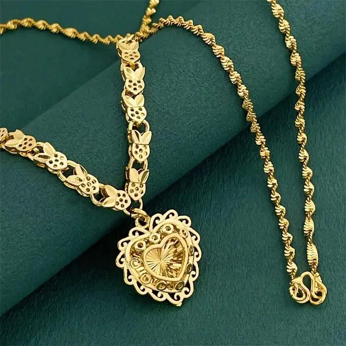 Collier de luxe avec pendentif en forme de cœur d'amour plaqué or en argent Sterling 925, bijoux de