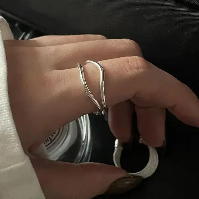 Bague en argent réglable style gothique multilignes pour femmes occasions spéciales soirée festive anniversaire