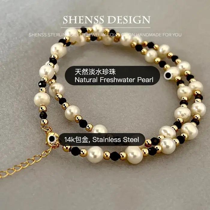 Collier de Perles d'Eau Douce Naturelles en Acier Inoxydable