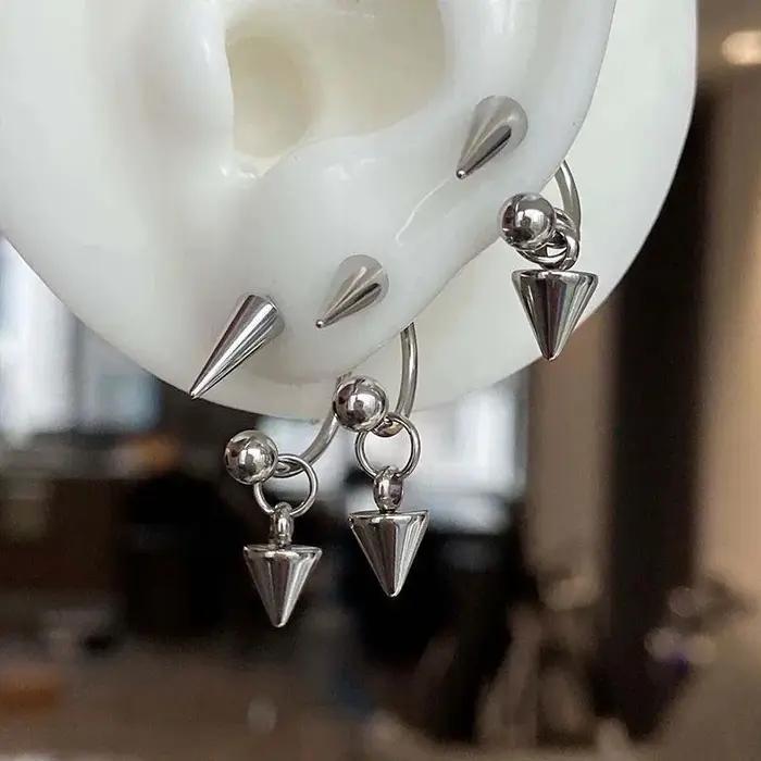 Boucles d'oreilles Punk à rivets couleur argent pour femmes et hommes