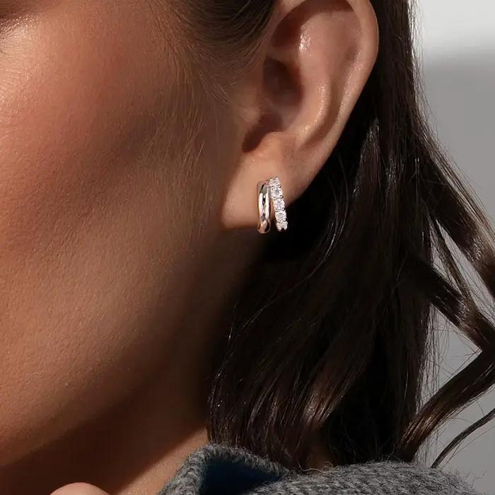 BAMOER 0.3CT Double couche Moissanite Huggies boucle d'oreille, 925 en argent Sterling étincelles boucle d'oreille pour les femmes bijoux hypoallergéniques