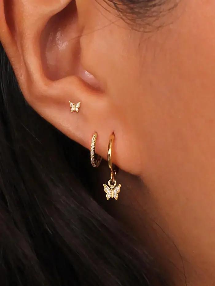 Boucles d'oreilles créoles en zircone cubique avec nœud en forme d'étoile dorée pour femmes, style classique, orifice Helix, Tragus, Cartilage, Huggie, bijoux de perçage polyvalents