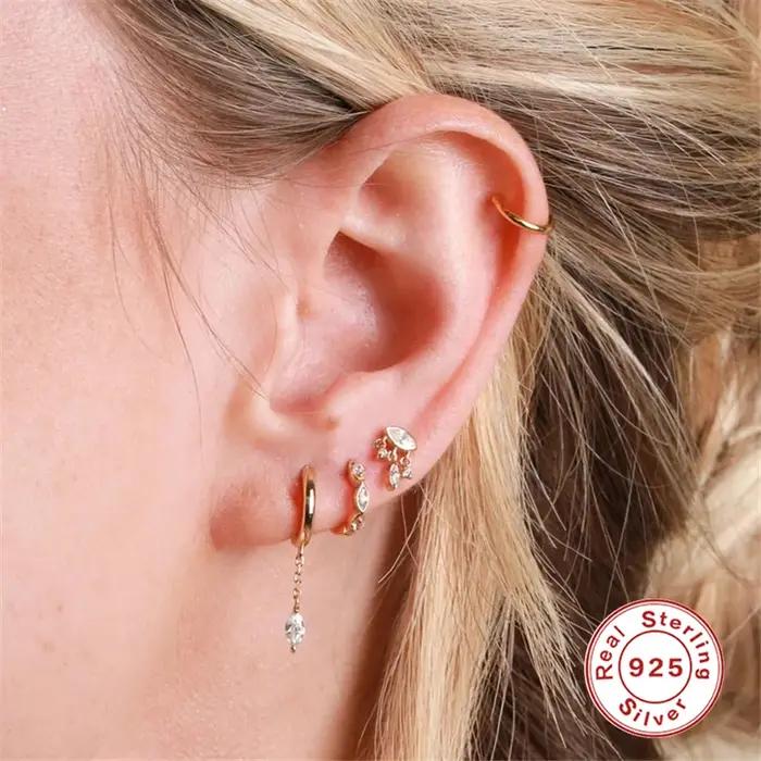 Boucles d'oreilles minimalistes en argent regardé 925 pour femmes
