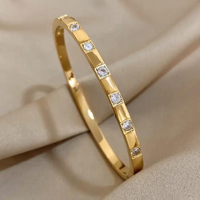 Bracelet AENSOA en acier inoxydable avec placage or et strass pour femmes élégant tracker d'humeur pour occasions spéciales et tous les jours