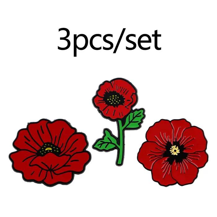 Broche plante de pins en émail, fleurs de pavot rouge, broches métalliques, Badge sur sac à dos, acc
