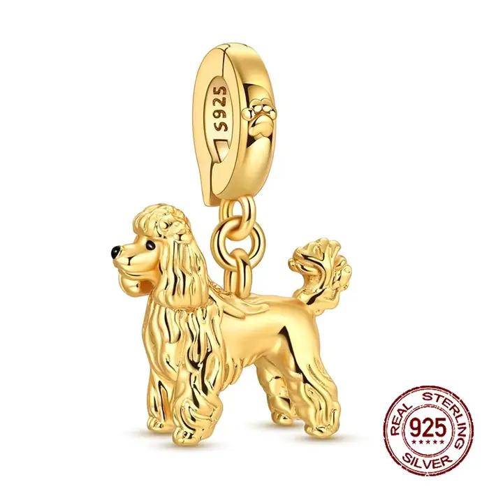 Charme de chien caniche doré adorable en argent sterling 925, pendentif meilleur ami, compatible ave