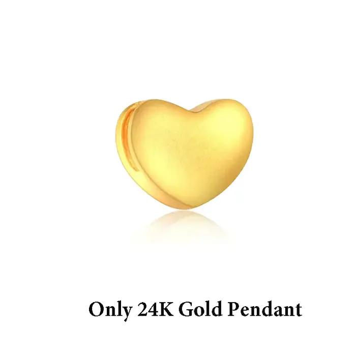 Collier avec pendentif en forme de cœur en or pur 24K 999