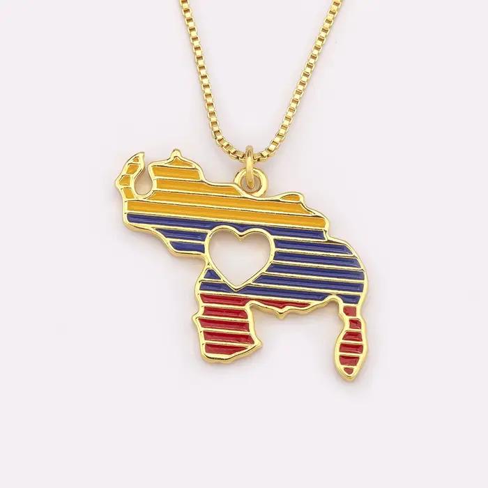 Nidin nouvelle mode Venezuela carte coeur conception pendentif à breloque collier pour femmes hommes personnalité clavicule chaîne accessoires cadeaux