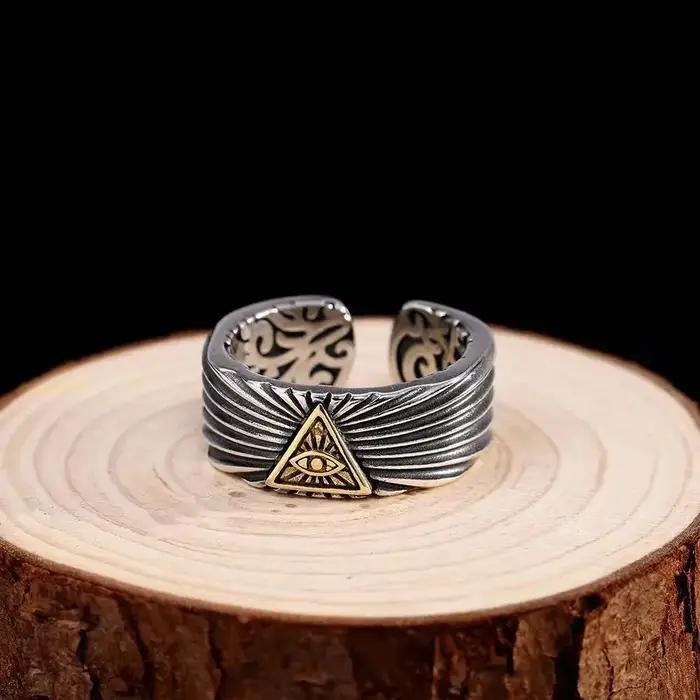 Bague rétro œil de Providence doré pour homme et femme bijou gothique unisexe pour soirées et fêtes