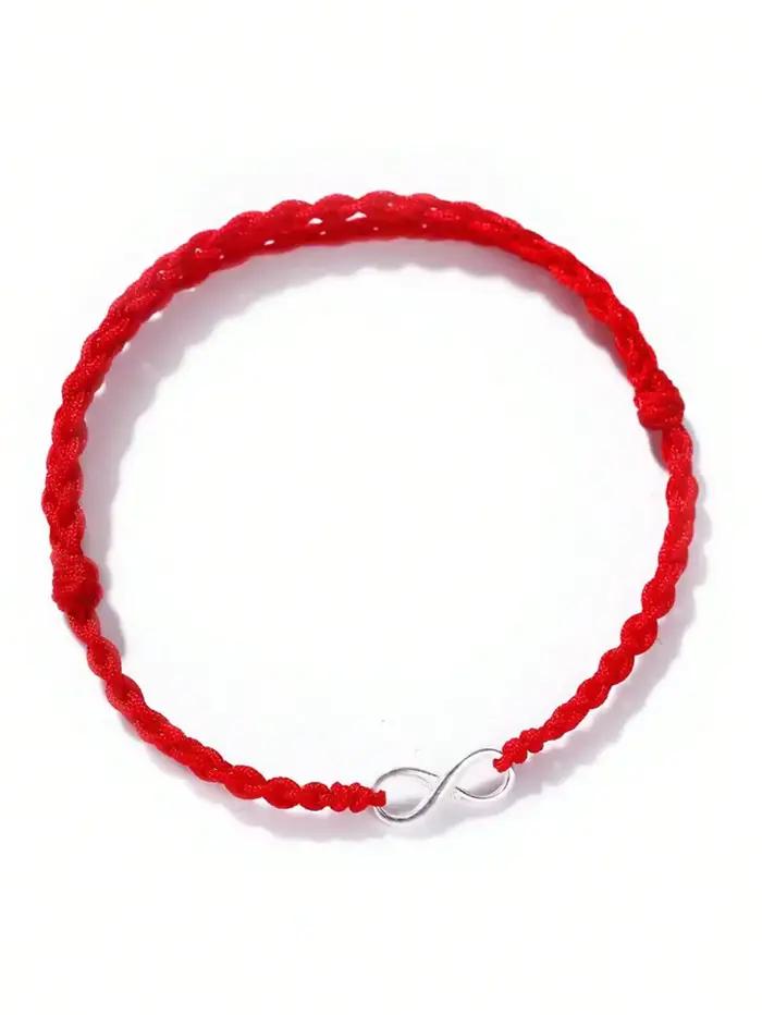 Bracelet en argent sterling S925 avec symbole de l'infini et cordon rouge