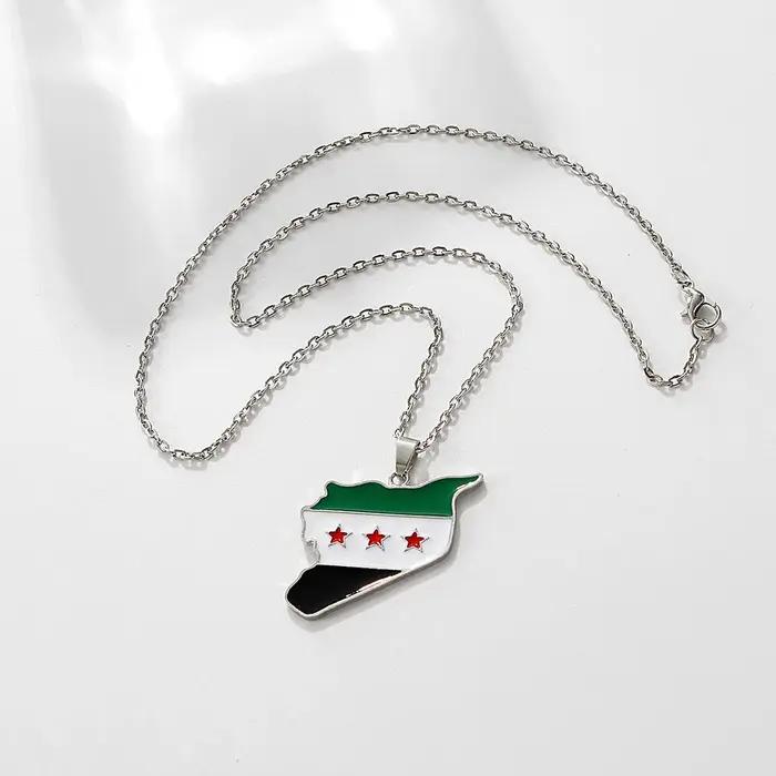 Collier de géographie populaire – Breloque drapeau en métal antique avec finition émaillée
