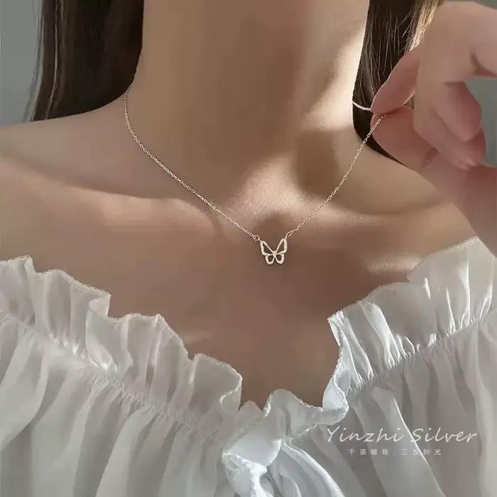Collier papillon brillant pour femmes, pendentif exquis, Double couche, chaîne de clavicule, bijoux à la mode, cadeau, nouvelle collection