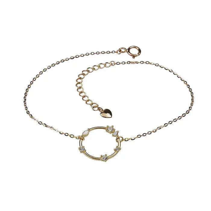Bracelet en argent Sterling 925 français Simple et rond Pavé pour femmes