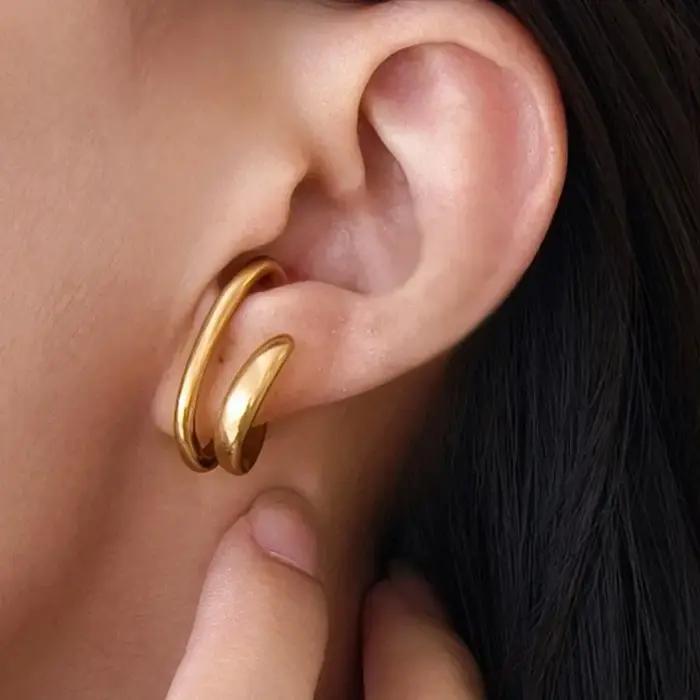 Boucles d'oreilles rétro sans perçage pour femmes classiques en forme de C or plaqué argent mode fille usage quotidien bijoux cadeaux