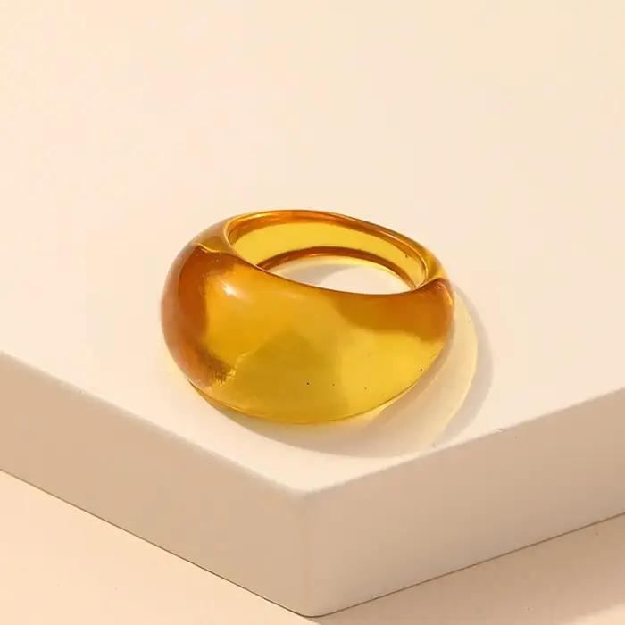 Bague acrylique transparente colorée créative européenne et américaine, 1 pièce, bague ronde Simple
