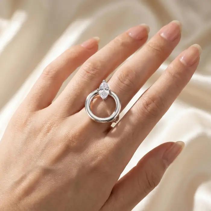 Bagues ajustables pour femmes en argent sterling 925 - Bague ouverte avec CZ étincelant