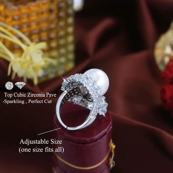 Pera – magnifiques bagues ouvertes réglables en zircone brillante avec imitation de perles