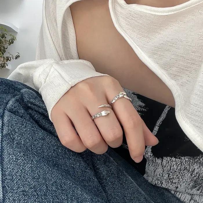 Buyee 925 bague serpent en argent Sterling doigt doux mignon Animal anneau ouvert pour femme mode conception Unique bijoux fins cercle